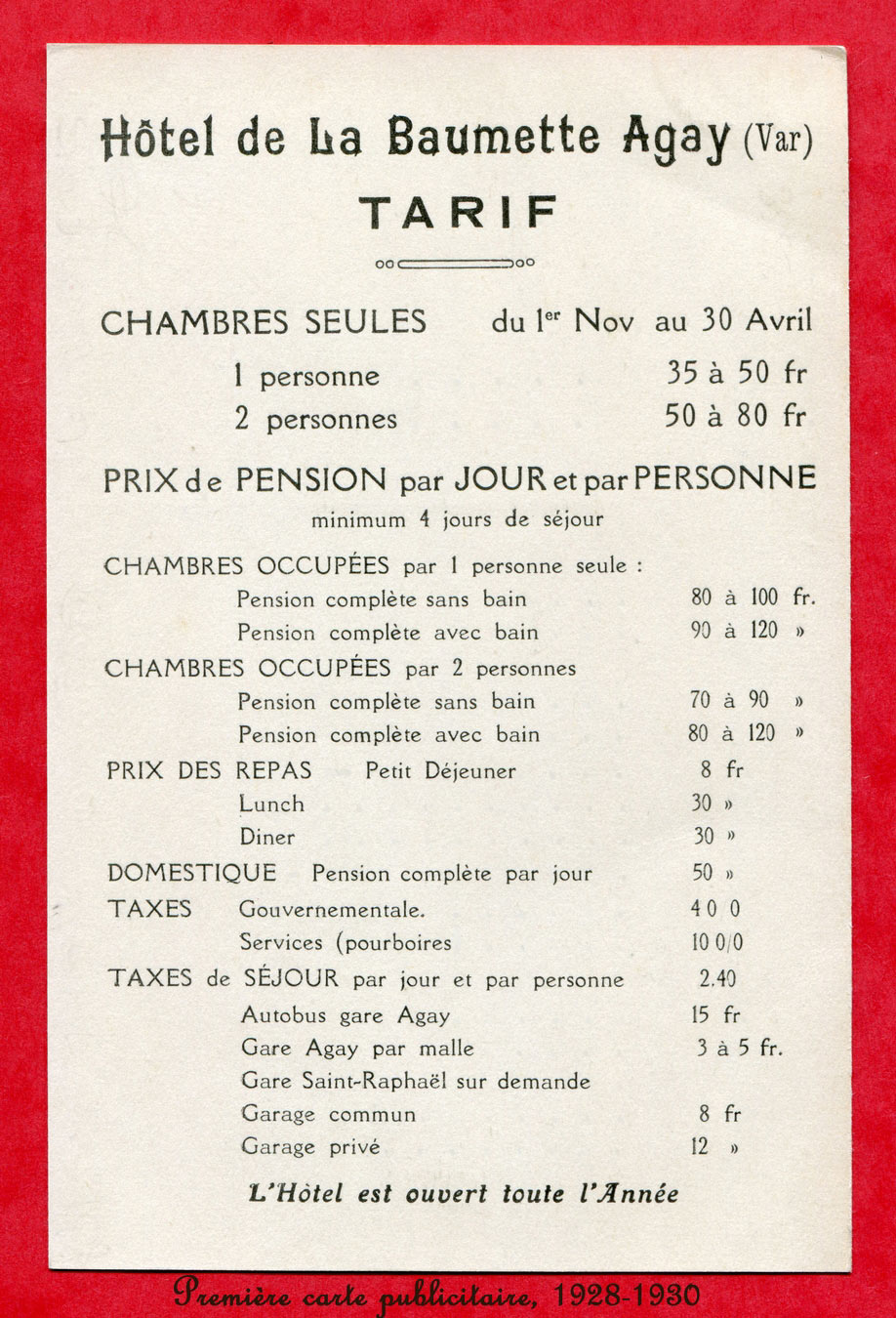 Carte publicitaire 1928